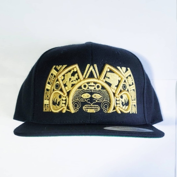 Aztec Skull Embroidered Snapback Baseball Cap | Calaca Mexicana | Mexico Skull | La Muerte